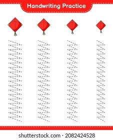 Handwriting practice. Tracing lines of Kite. Educational children game, printable worksheet, vector illustration