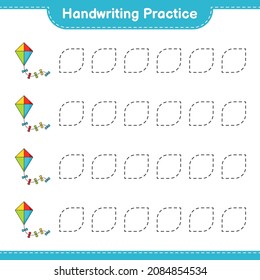 Handwriting practice. Tracing lines of Kite. Educational children game, printable worksheet, vector illustration