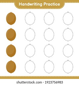 Handwriting practice. Tracing lines of Kiwi. Educational children game, printable worksheet, vector illustration