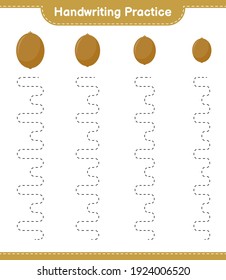 Handwriting practice. Tracing lines of Kiwi. Educational children game, printable worksheet, vector illustration