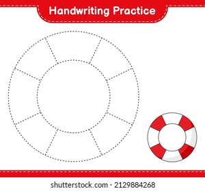 Handwriting practice. Tracing lines of Lifebuoy. Educational children game, printable worksheet, vector illustration
