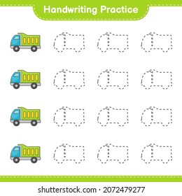 Handwriting practice. Tracing lines of Lorry. Educational children game, printable worksheet, vector illustration