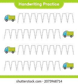 Handwriting practice. Tracing lines of Lorry. Educational children game, printable worksheet, vector illustration