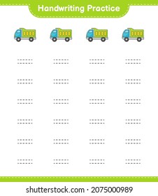 Handwriting practice. Tracing lines of Lorry. Educational children game, printable worksheet, vector illustration