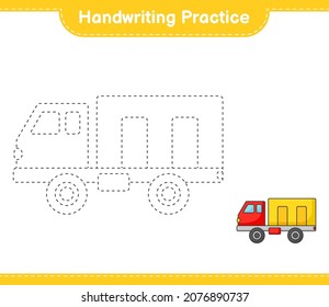 Handwriting practice. Tracing lines of Lorry. Educational children game, printable worksheet, vector illustration