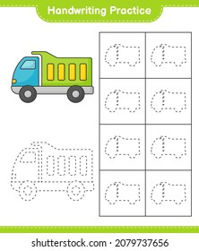 Handwriting practice. Tracing lines of Lorry. Educational children game, printable worksheet, vector illustration