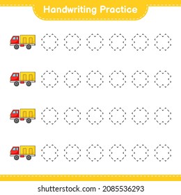 Handwriting practice. Tracing lines of Lorry. Educational children game, printable worksheet, vector illustration