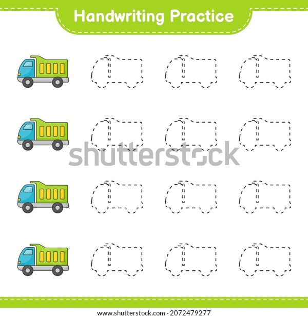 Handwriting
practice. Tracing lines of Lorry. Educational children game,
printable worksheet, vector
illustration