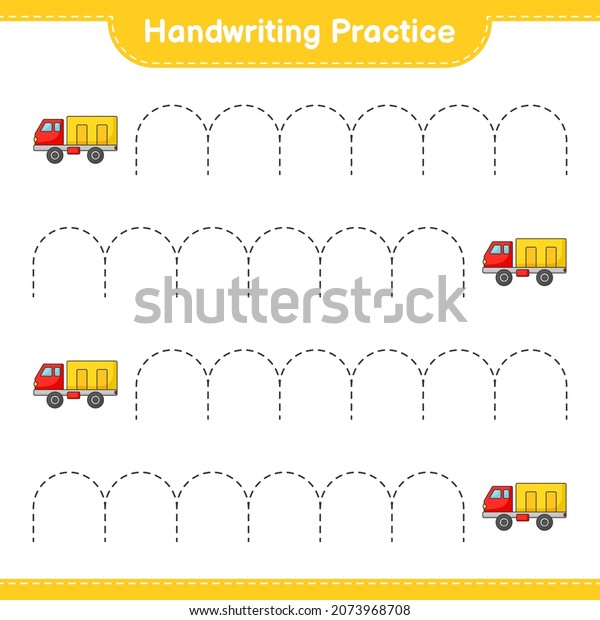 Handwriting\
practice. Tracing lines of Lorry. Educational children game,\
printable worksheet, vector\
illustration