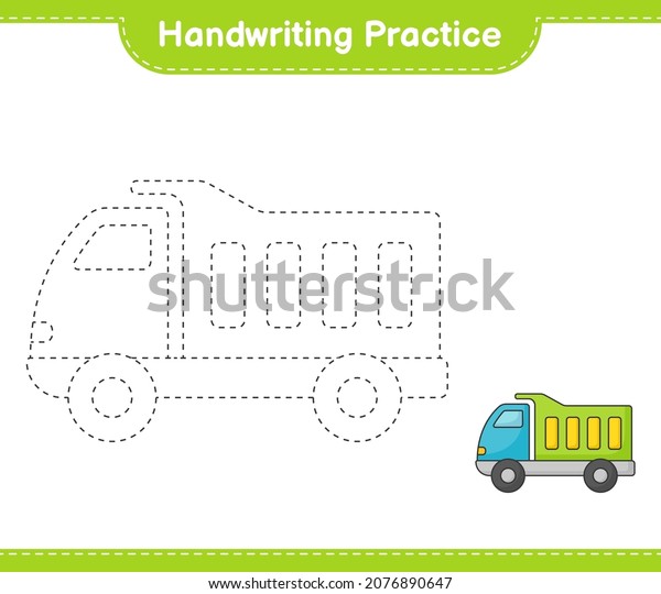 Handwriting\
practice. Tracing lines of Lorry. Educational children game,\
printable worksheet, vector\
illustration