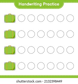 Práctica de escritura a mano. Rastreo de líneas de equipaje. Juego infantil educativo, hoja de cálculo imprimible, ilustración vectorial