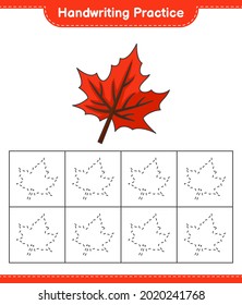 Handwriting practice. Tracing lines of Maple Leaf. Educational children game, printable worksheet, vector illustration