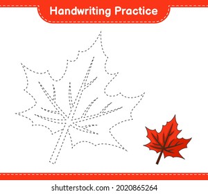 Handwriting practice. Tracing lines of Maple Leaf. Educational children game, printable worksheet, vector illustration