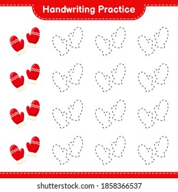 Handwriting practice. Tracing lines of Mittens. Educational children game, printable worksheet, vector illustration