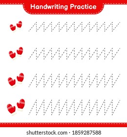 Handwriting practice. Tracing lines of Mittens. Educational children game, printable worksheet, vector illustration