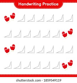 Handwriting practice. Tracing lines of Mittens. Educational children game, printable worksheet, vector illustration