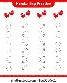 Handwriting practice. Tracing lines of Mittens. Educational children game, printable worksheet, vector illustration