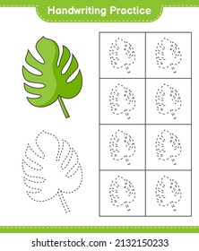 Handschriftübungen. Rennstrecken von Monstera. Kinderspiel, druckbares Arbeitsblatt, Vektorgrafik