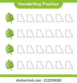 Handwriting practice. Tracing lines of Monstera. Educational children game, printable worksheet, vector illustration