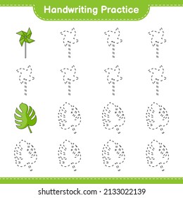 Handwriting practice. Tracing lines of Monstera and Pinwheels. Educational children game, printable worksheet, vector illustration