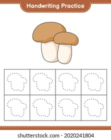 Handwriting practice. Tracing lines of Mushroom Boletus. Educational children game, printable worksheet, vector illustration