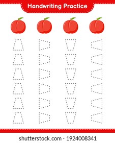 Práctica de escritura a mano. Rastreo de líneas de Nectarina. Juego infantil educativo, hoja de cálculo imprimible, ilustración vectorial