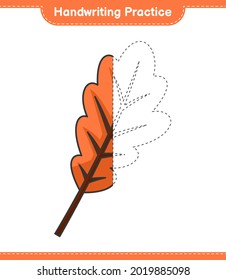 Práctica de escritura a mano. Rastreo de hojas de roble. Juego infantil educativo, hoja de cálculo imprimible, ilustración vectorial