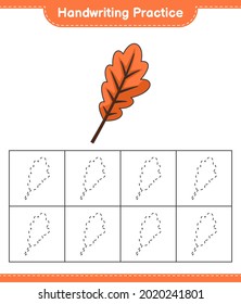 Handschriftübungen. Leinen für Eichenholz. Kinderspiel, druckbares Arbeitsblatt, Vektorgrafik