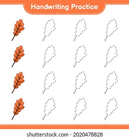 Handschriftübungen. Leinen für Eichenholz. Kinderspiel, druckbares Arbeitsblatt, Vektorgrafik