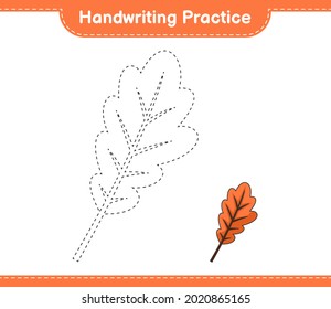 Handwriting practice. Tracing lines of Oak Leaf. Educational children game, printable worksheet, vector illustration