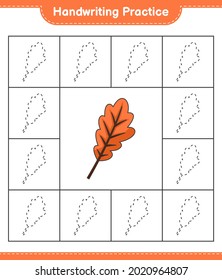 Handwriting practice. Tracing lines of Oak Leaf. Educational children game, printable worksheet, vector illustration