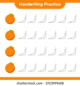 Handwriting practice. Tracing lines of Orange. Educational children game, printable worksheet, vector illustration