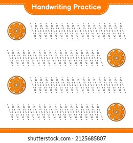 Handwriting practice. Tracing lines of Orange. Educational children game, printable worksheet, vector illustration