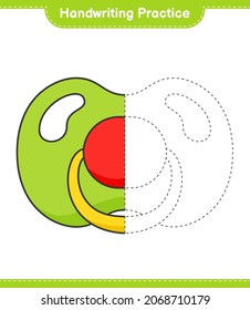 Handwriting practice. Tracing lines of Pacifier. Educational children game, printable worksheet, vector illustration