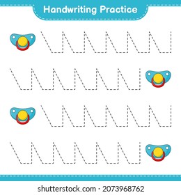 Handwriting practice. Tracing lines of Pacifier. Educational children game, printable worksheet, vector illustration