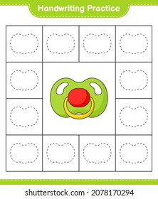 Handwriting practice. Tracing lines of Pacifier. Educational children game, printable worksheet, vector illustration