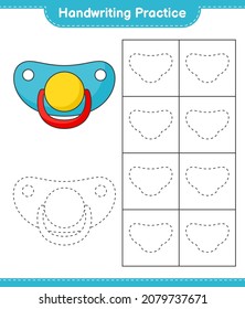 Handwriting practice. Tracing lines of Pacifier. Educational children game, printable worksheet, vector illustration