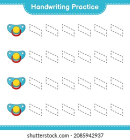 Handwriting practice. Tracing lines of Pacifier. Educational children game, printable worksheet, vector illustration