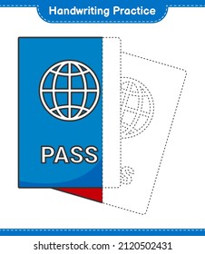 Handwriting practice. Tracing lines of Passport. Educational children game, printable worksheet, vector illustration