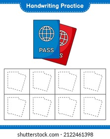 Handwriting practice. Tracing lines of Passport. Educational children game, printable worksheet, vector illustration