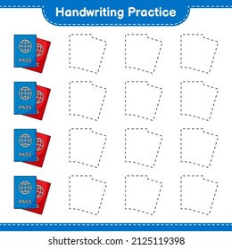 Handwriting practice. Tracing lines of Passport. Educational children game, printable worksheet, vector illustration