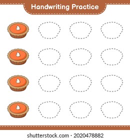 Handschriftübungen. Rennstrecken von Kuchen. Kinderspiel, druckbares Arbeitsblatt, Vektorgrafik