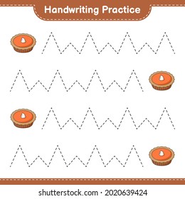 Handwriting practice. Tracing lines of Pie. Educational children game, printable worksheet, vector illustration