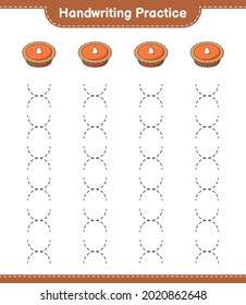 Handwriting practice. Tracing lines of Pie. Educational children game, printable worksheet, vector illustration