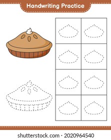 Handwriting practice. Tracing lines of Pie. Educational children game, printable worksheet, vector illustration