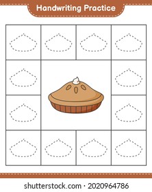 Handwriting practice. Tracing lines of Pie. Educational children game, printable worksheet, vector illustration