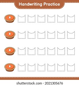 Handwriting practice. Tracing lines of Pie. Educational children game, printable worksheet, vector illustration