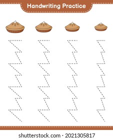 Handwriting practice. Tracing lines of Pie. Educational children game, printable worksheet, vector illustration