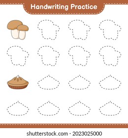 Práctica de escritura a mano. Rastreo de Pie y Mushroom Boletus. Juego infantil educativo, hoja de cálculo imprimible, ilustración vectorial
