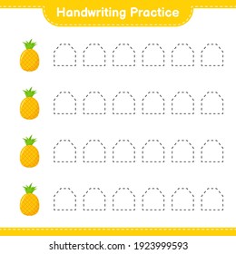 Handwriting practice. Tracing lines of Pineapple. Educational children game, printable worksheet, vector illustration
